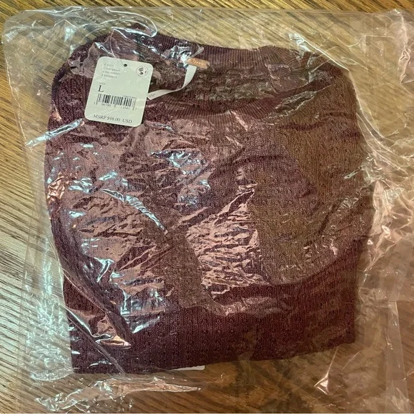 NWT Free People H2O Crew Pullover in Raw Garnet - size L - Picture 5 of 8
